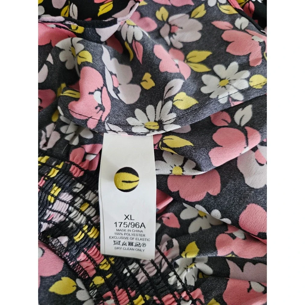 Kate Spade Road Trip Floral Smocked High Neck‎ Drop Waist Mini Dress Black XL